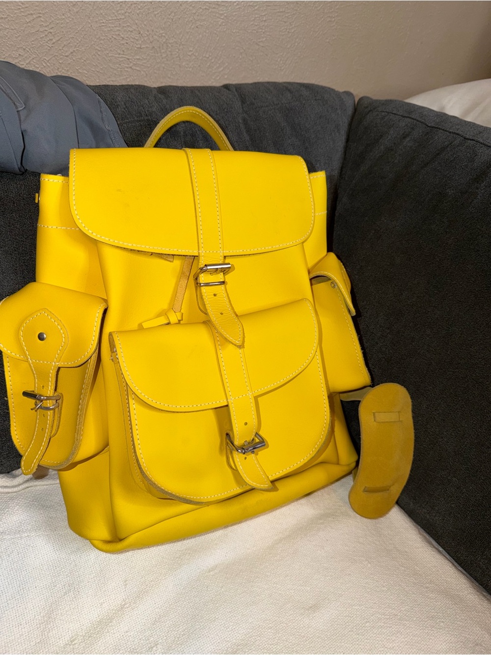 Grafea Yellow Leather Drawstring Bucket Backpack